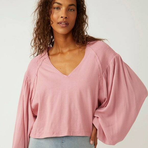FREE PEOPLE Blush Pink Kathy Boho Long Sleeve Blouse. Size L - Picture 5 of 11